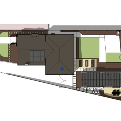 Architectural floor plan showing building layout and outdoor areas.