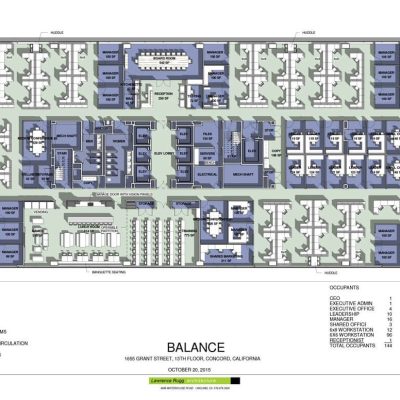 Office floor plan showing workspace layout and amenities.